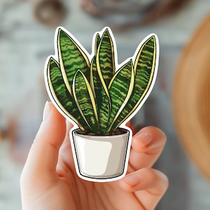 Adesivo de planta de cobra - Adesivo de planta de casa - Adesivo de jardineiro - Adesivo de mãe e pai de planta - Presente para amantes de plantas - Vida vegetal - Adesivo de suculenta em vaso