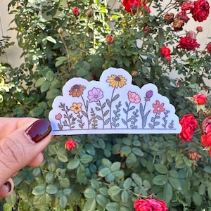 Sticker mignon fleurs sauvages fleuries - Sticker fleurs printanières - Sticker personnellement dessiné à la main - Sticker pour ordinateur portable et bouteille d'eau - Cadeau pour maman