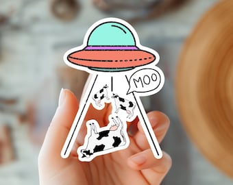 Sticker Moo Cow UFO - Funny Farm Animal Space Alien Art