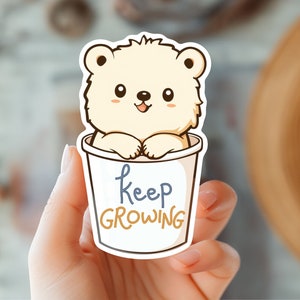Sticker croissance ours mignon-autocollant animal kawaii pour la positivité et les soins personnels-autocollant tendance-autocollant état d'esprit-autocollant de motivation et d'inspiration