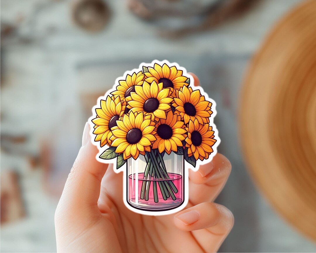 Sunflower in A Glass Vase Sticker-spring Bloom Flower Sticker-gift for ...
