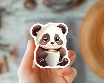 Kawaii Panda Coffee Sticker, Laptop Decal