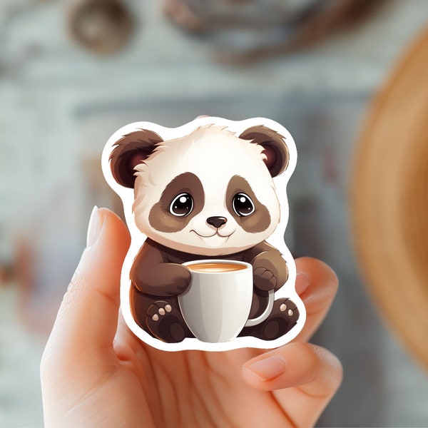 Cute Bear Drinking Coffee Kawaii Sticker-Coffee Lover Sticker-Animal Sticker-Trendy Sticker-Water Bottle-Laptop-Phone Case-Kindle Sticker