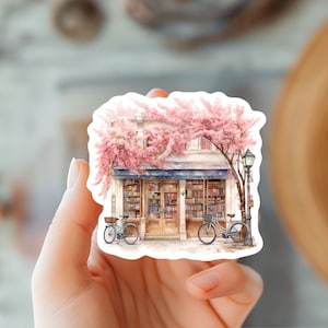 Pegatina de acuarela de librería - Amante de los libros - Regalo para lectores - Pegatina de café - Pegatina de Kindle - Pila de libros - Pegatina de biblioteca - Booktok