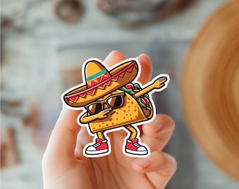Kawaii Taco Sticker-Cool Taco with Hat & Glasses -Cute Food Sticker -Happy Taco Sticker-Funny Kawaii Sticker-Cartoon Taco-Taco Aesthetic Art