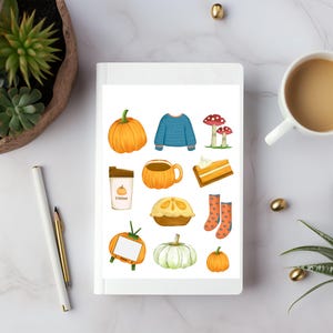 Aquarell Herbst Vibes Aufkleber Blatt-Gemütliche Herbst Aufkleber-Herbst Dekor für Journals & Planer-Saisonale und Herbst Dekor Aufkleber-Kürbis Kunst