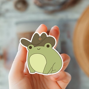 Adorable pegatina de rana vaquera kawaii-pegatina de moda-calcomanía de rana occidental linda-pegatina de animales-pegatina de tema de naturaleza y al aire libre-calcomanía de amante de la rana