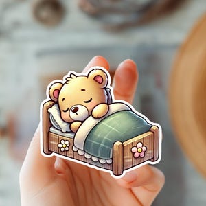 Adorabile adesivo kawaii con orso che dorme e si rilassa - Adesivo con animali - Adesivo con fauna selvatica - Adesivo con regalo per amanti degli orsi - Adesivo ispirato alla natura - Adesivo per la cura di sé