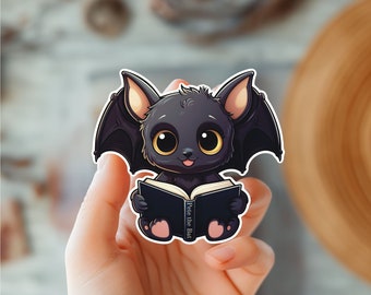 Cute Bat Reading  Kawaii Sticker-Halloween Sticker-Animal Sticker-Trendy Sticker-Bookish Sticker-Kindle Sticker-Holographic Sticker