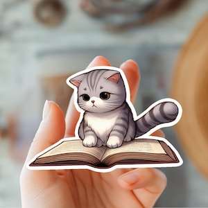 Cute Cat Book Lover Sticker-Cat Mom Sticker-Animal And Pet Lover Sticker-Pet Memorial Sticker-Cat Lover Gift-Bookish Sticker-Book Club