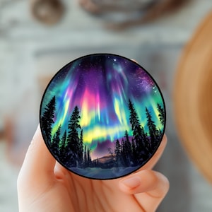 Sticker holographique ciel nocturne aurores boréales-autocollant d'aurores boréales vibrantes-autocollant d'art céleste-ciel étoilé-autocollant d'art nature