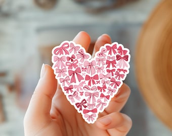 Heart Coquette Sticker-Cute Kawaii Heart Design-Pink Aesthetic Sticker-Romantic Gift Sticker-Pink Ribbon Sticker-Cute Girly Bow Sticker