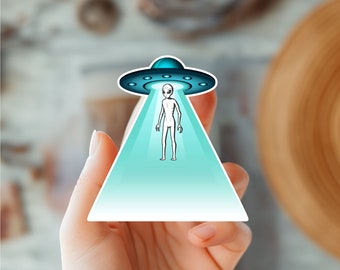 Cute UFO Alien Sticker-Space Alien  Decal-Alien Lover Gift Sticker-Space Lover Stickers-Alien And Space Adventure-Weird Sticker-UFO Art