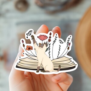 Cat on Book Sticker-Bookish Cat Sticker-Library Sticker-Reader Sticker-Gifts For Cat Mom and Cat Dad-Cat Lover Sticker-Trendy Sticker