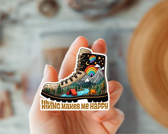Hiking Makes Me Happy Sticker-Hiking Boots Decal-Outdoor Adventure Vinyl Sticker- RV, Nature Lovers-Travel Sticker-Wilderness Sticker