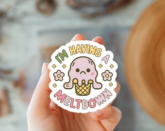 Divertida pegatina de helado derretido-Estoy teniendo una cita de fusión calcomanía-lindo arte de helado-pegatina de ansiedad-calcomanía de cuidado personal-pegatina de humor