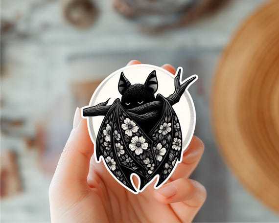 Cute Floral Bat Sticker-Halloween Sticker-Animal Sticker-Trendy Sticker-Kindle Sticker-Botanical Art-Spooky Sticker-Nature Inspired Decal
