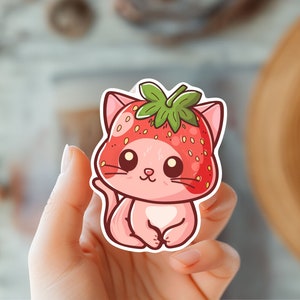 Entzückende Kätzchen Erdbeere Kawaii Aufkleber-Katzenmama Aufkleber-Katzenliebhaber-Tier Aufkleber-Kindle Aufkleber-Haustier Aufkleber-Lustige Katzen Aufkleber