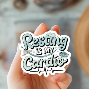 Pegatina "Descansar es mi cardio": frase divertida de relajación para adictos al sofá, pegatina divertida de fitness, calcomanía de descanso y relajación, ideas de regalos extravagantes