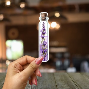 Adesivo de poção de flor de lavanda - Decalque de tubo de ensaio de vidro botânico - Decalque de arte de ervas - Presente para jardineiro - Presente para amante de lavanda - Decalque floral - Arte boho