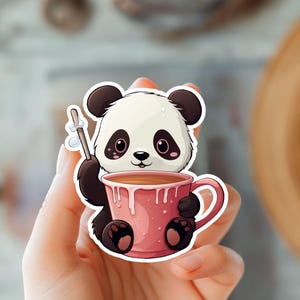 Schattige beer drinkt hete cacao kawaii sticker-koffieliefhebber sticker-dier sticker-trendy sticker-waterfles-laptop-telefoonhoesje-kindle sticker