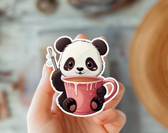 Adesivo Kawaii Orsetto che beve cioccolata calda-Adesivo per amanti del caffè-Adesivo per animali-Adesivo alla moda-Bottiglia d'acqua-Custodia per computer portatile-Adesivo per Kindle