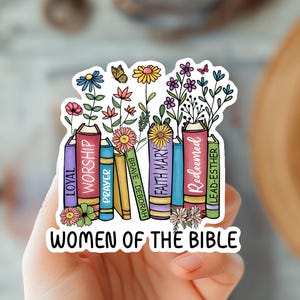 Floral Bookshelf Sticker Women of the Bible Quote-Christian Faith Decal-Bible Study Sticker-Bible Verse Sticker-Scripture Quote Sticker