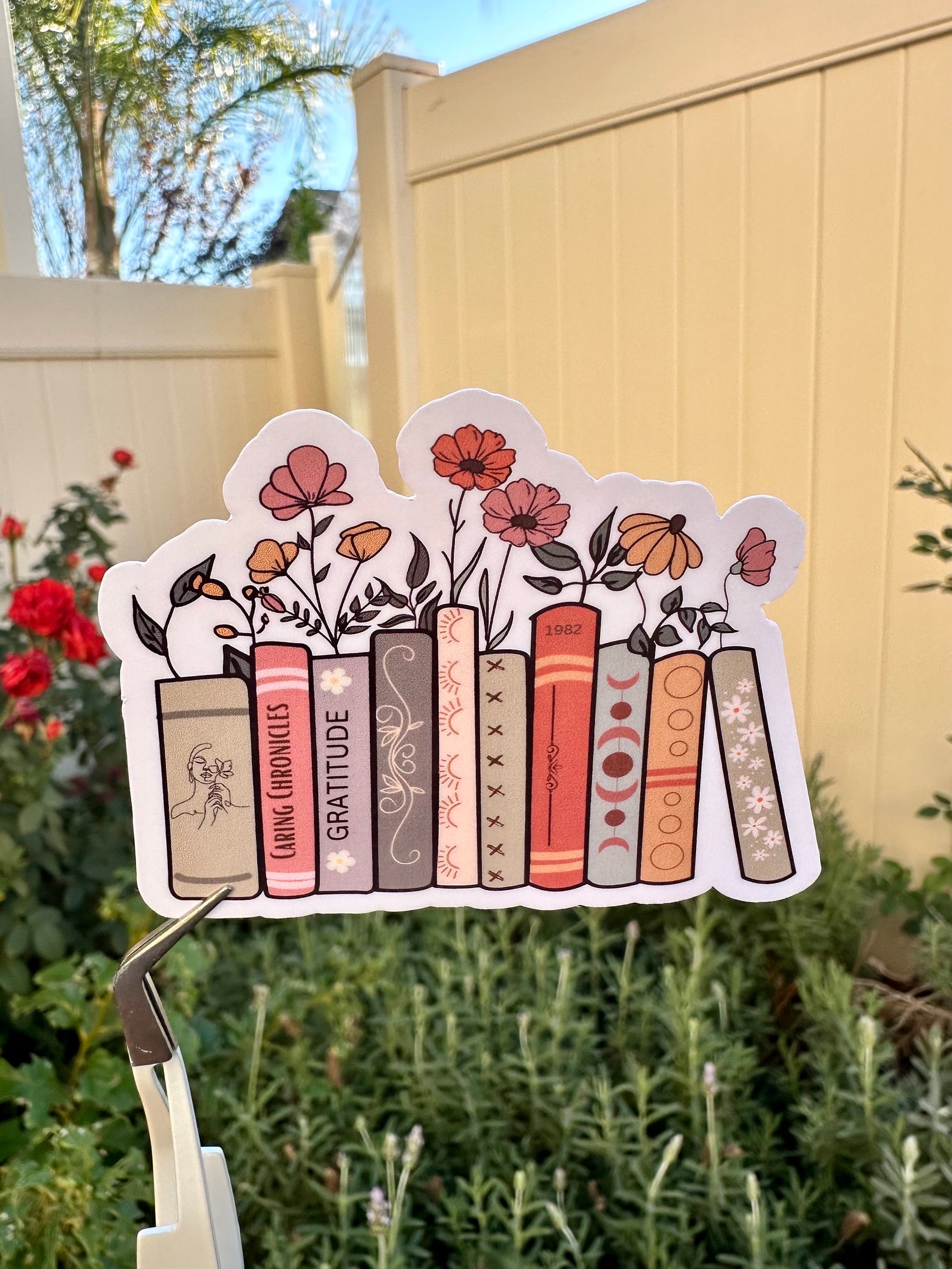 Library Sticker Design Books and Flowers Sticker-stacked of Books-bookish and Bookworm Sticker ...