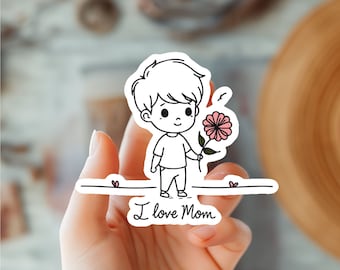 Pegatina "Amo a mi mamá" - Regalo para mamá - Regalo para el día de la madre - Mamá niño - Mamá niña - Pegatina genial para mamá - Agradecimiento a la mamá - La mejor mamá del mundo - Maternidad - Amor de mamá