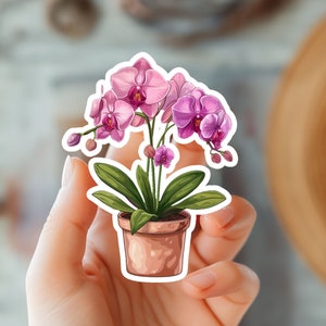 Ingemaakte orchideeën bloem sticker-botanische plant sticker-bloemen sticker-tuinieren en plantenliefhebber cadeau-natuur sticker-kamerplant sticker