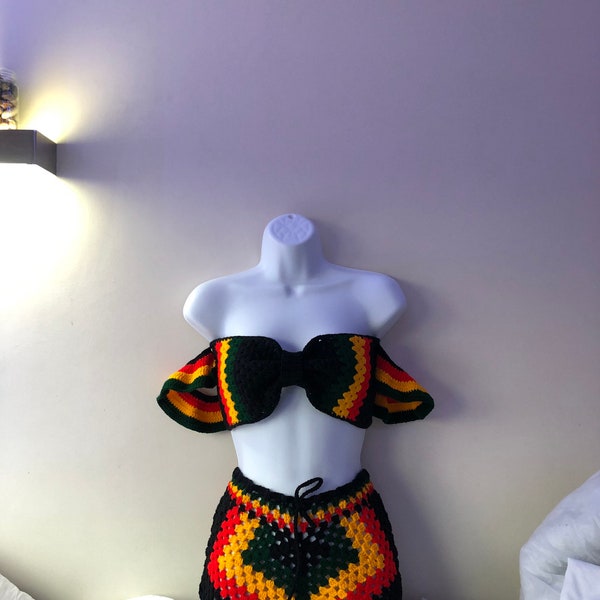 Crochet Two Piece Set, Two Piece Set, Summer Outfit, Summer, Rasta, Jamaican Outfits,