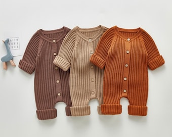Ma.Lina.Ann Newborn Unisex Baby Boys Girls Solid Jumpsuit Cute Knitted Button Romper One Piece 