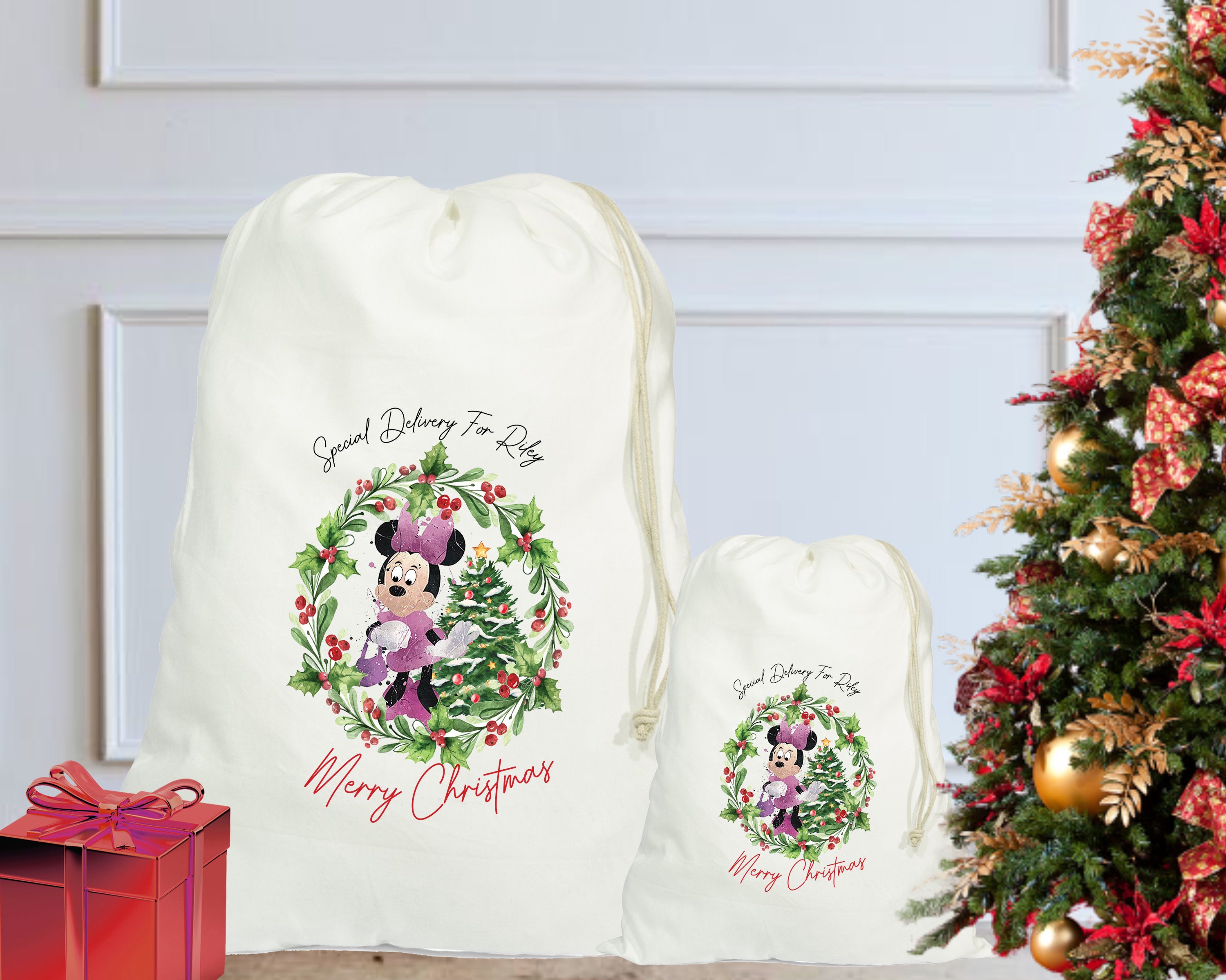 Personalised Minnie Sack, Christmas Sack Stocking, Santa Sack