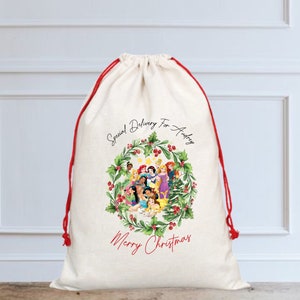 Personalisierter Disney Prinzessin Weihnachtssack / -strumpf, Weihnachtsmann-Sack, Heiligabend, Heiligabend, Prinzessinnen, Belle, Ariel, Aschenputtel