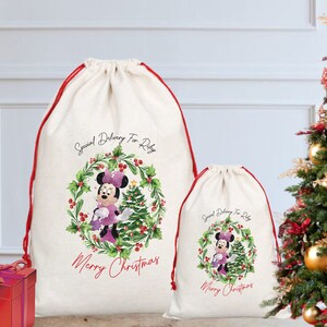 Personalisierter Minnie Sack, Weihnachtssack / Strumpf, Nikolaus Sack, Geburtstag Sack, Ostern Sack, Spielzeugsack, Heiligabend, erstes Weihnachtsgeschenk