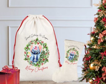 Personalised Lilo & Stitch Christmas Sack / Stocking, Santa Sack, Disney Dumbo, Toy Sack, Disney, Christmas Eve, Gift, Christmas Gift