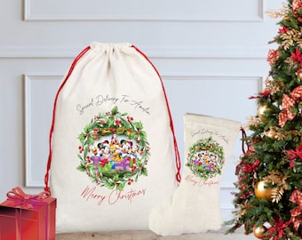 Personalised Mickey & Friends Christmas Sack / Stocking, Santa Sack, Christmas Eve, Christmas Eve Box, Donald, Minnie, Goofy, Christmas Gift
