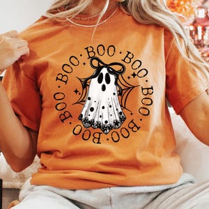 Coquette Halloween Ghost Shirt, Spooky Season Tee, Vintage Boo Graphic T-Shirt, Fall Halloween Apparel Yam