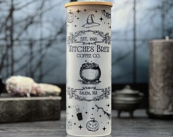 Witches Brew Coffee Co 25oz Frosted Glass Tumbler with Bamboo Lid and Straw