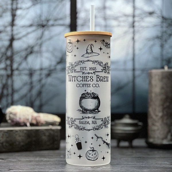 Witches Brew Coffee Co 25oz Frosted Glass Tumbler with Bamboo Lid and Straw