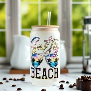 Salty Beach Iced Coffee Cup Frosted 16oz, Beach Cup, Summer Tumbler, Coffee Mug