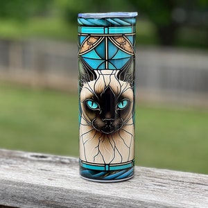 Stained Glass Siamese Cat Tumbler, Cat Lover Gift, Cat Mom, Cat Dad 20 oz Tumbler with Straw