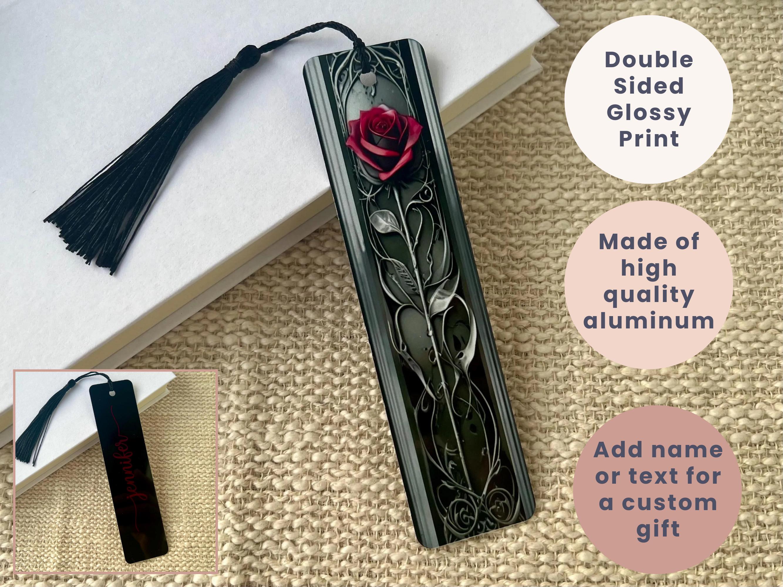 Personalized Red Rose Metal Bookmark for Romance Book Lovers