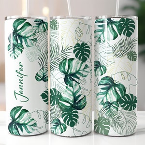 Personalized Monstera Plant Tumbler 20oz with Straw