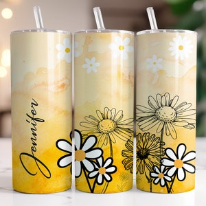 Yellow Daisy Tumbler Personalized Custom 20 oz Tumbler with Straw