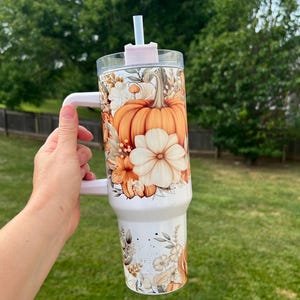 Fall Pumpkin Boho Floral 40oz Tumbler with Straw
