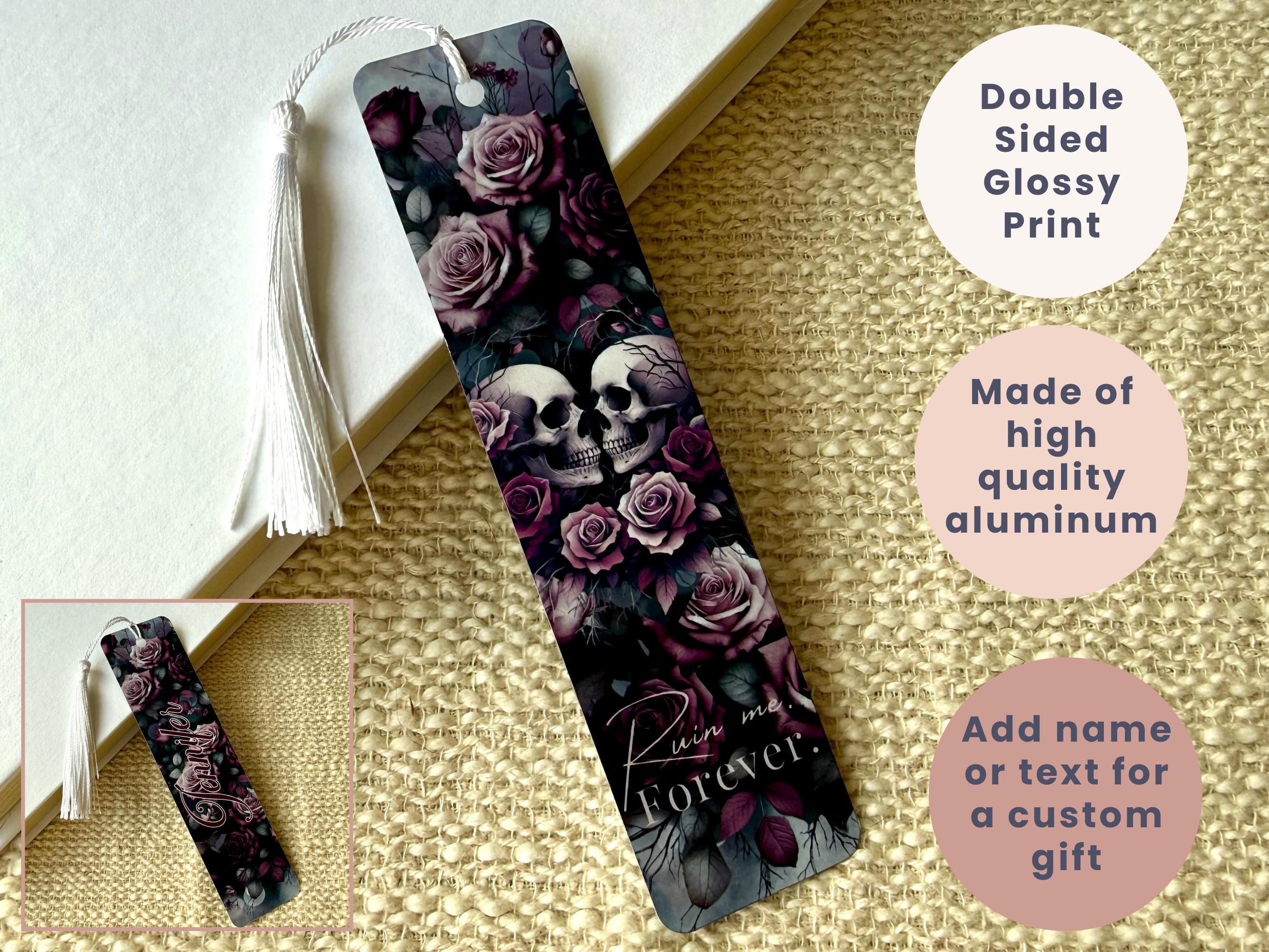 Ruination Bookmark Ruin Me Forever” Gothic Skull & Rose Personalized Metal Bookmark With ...