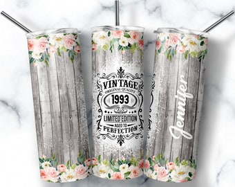 Personalized Birthday Floral Tumbler 1940 -2000 , 20oz Tumbler with Straw