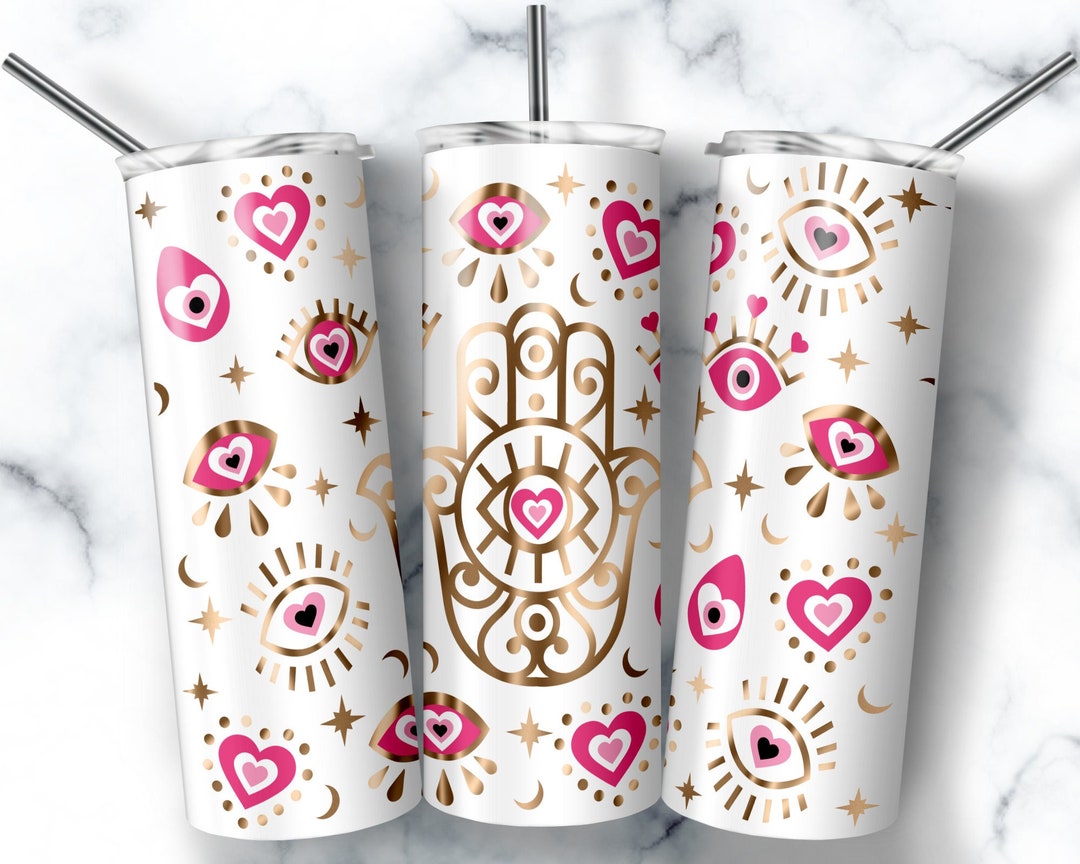 Pink Evil Eye Tumbler 20oz With Straw Etsy