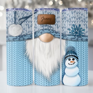 Personalized Gnome Tumbler, Christmas gift, Snowman Tumbler 20oz with Straw